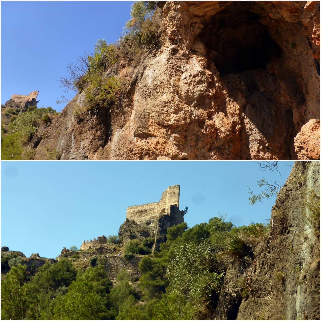 La Cova del Castell y al fondo el castillo de Mauz